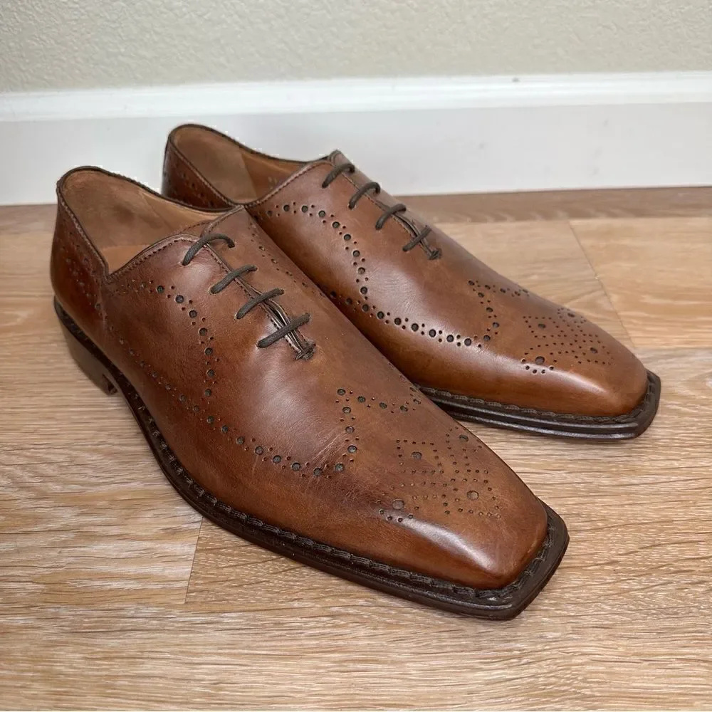 Calzoleria Toscana Brown Genuine Leather Brogue Wingtip Oxford Shoes